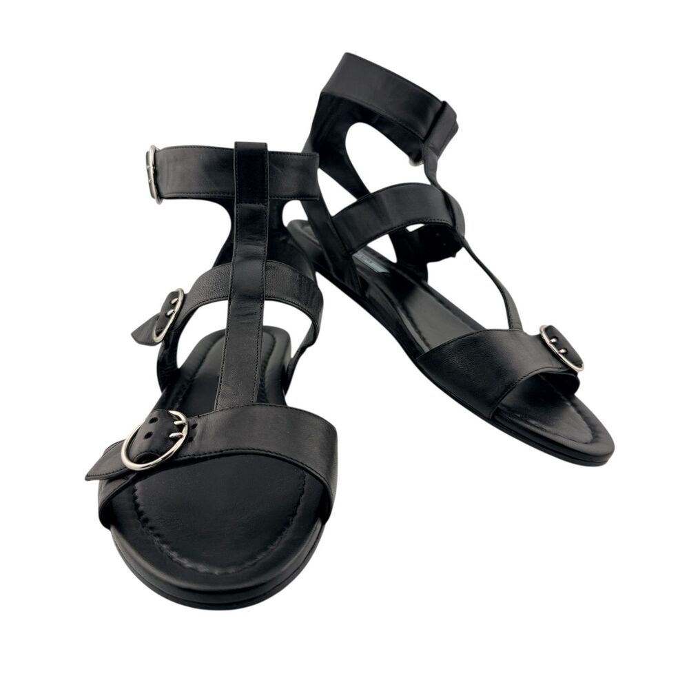 PRADA Iconic Black Soft Nappa Buckle Gladiator Three Buckle Sandals EU 40 US 9